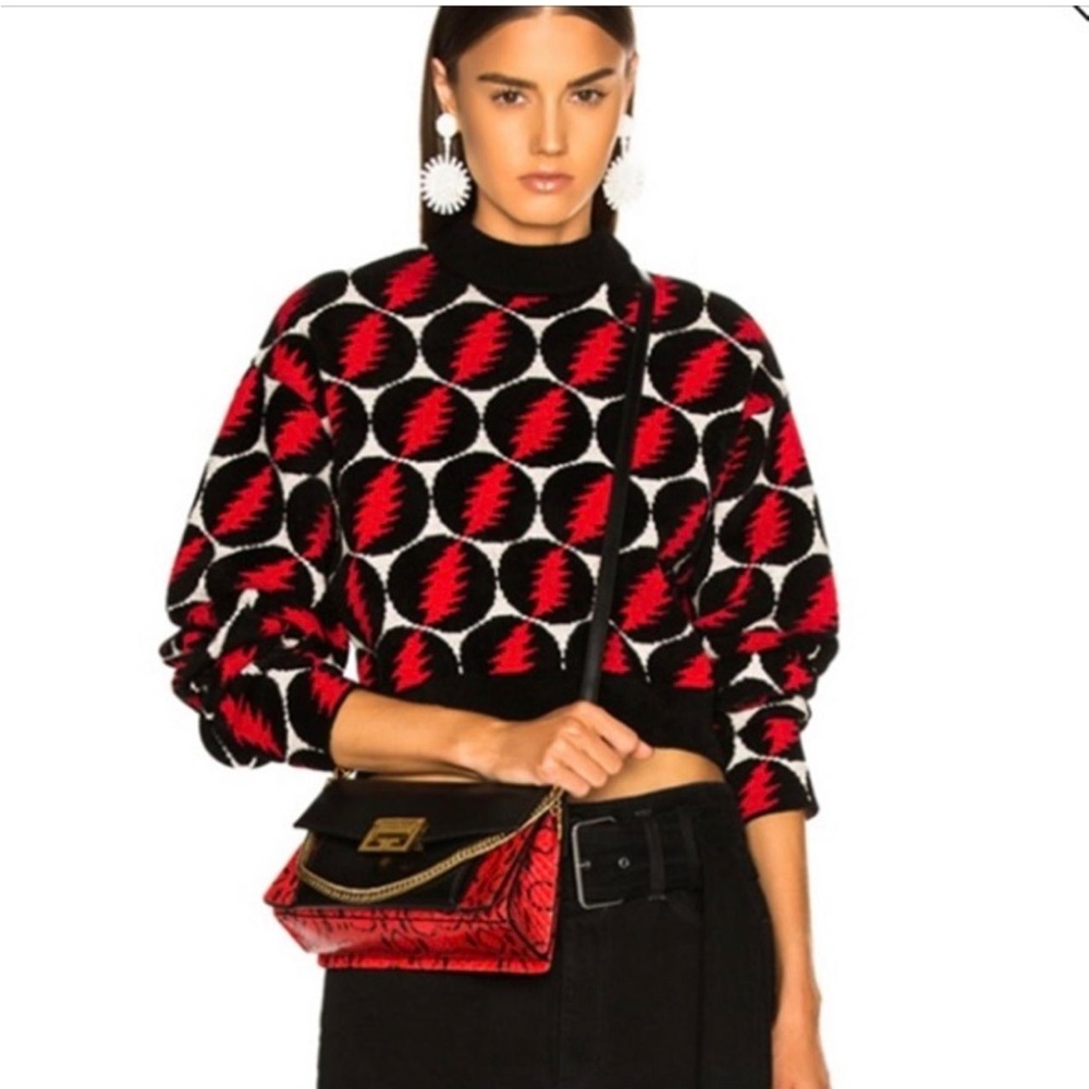 Proenza Schouler Lightning Bolt Jacquard Sweater Black, Red & White . Size L